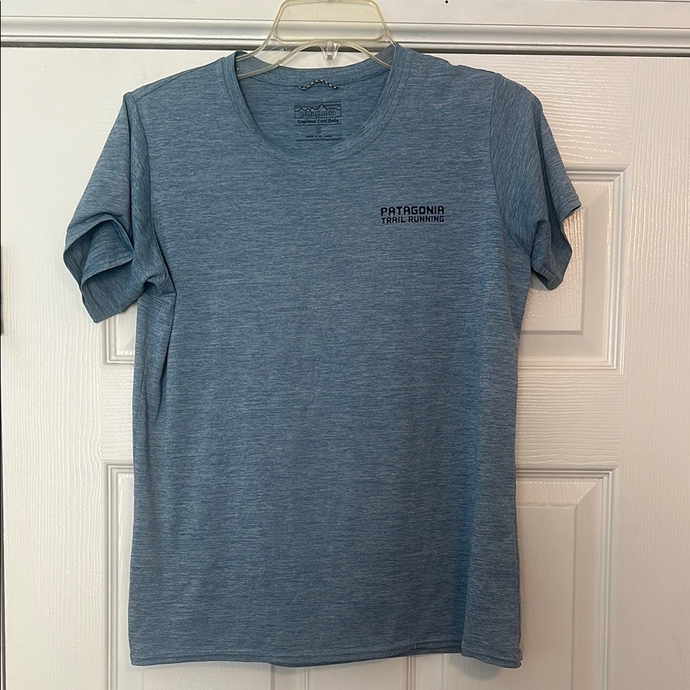 Patagonia Light Blue Heather Trail Running Short Sleeve Tee